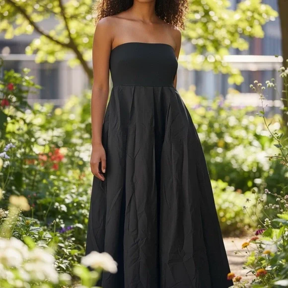 Commense Strapless Black Maxi Dress - Elegant Women's Evening Gown - Picture 1 of 9